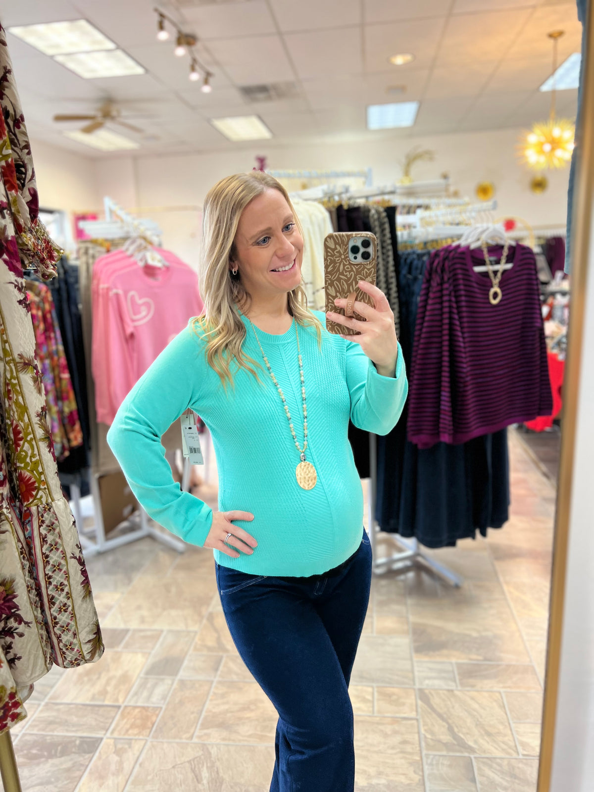 LIVERPOOL Long Sleeve Crew Neck  Sweater - Waterfall Teal