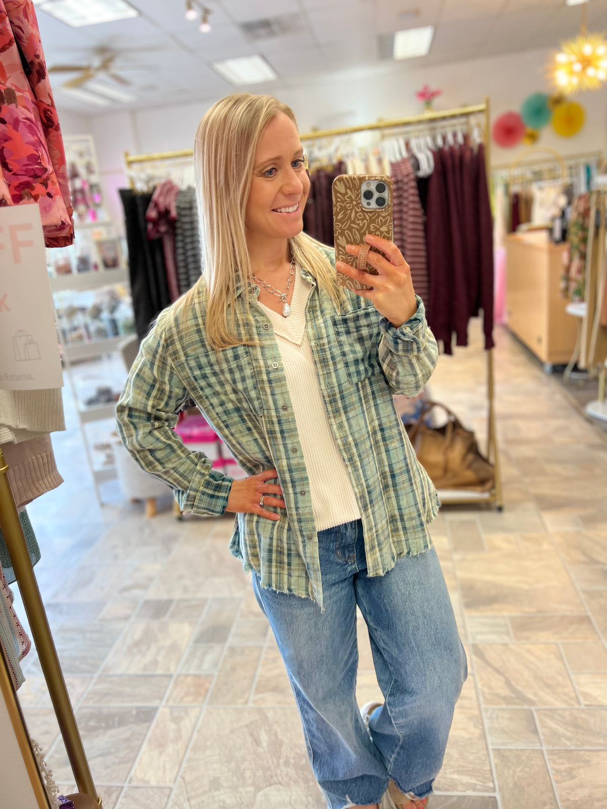 Washed Green Plaid Shirt