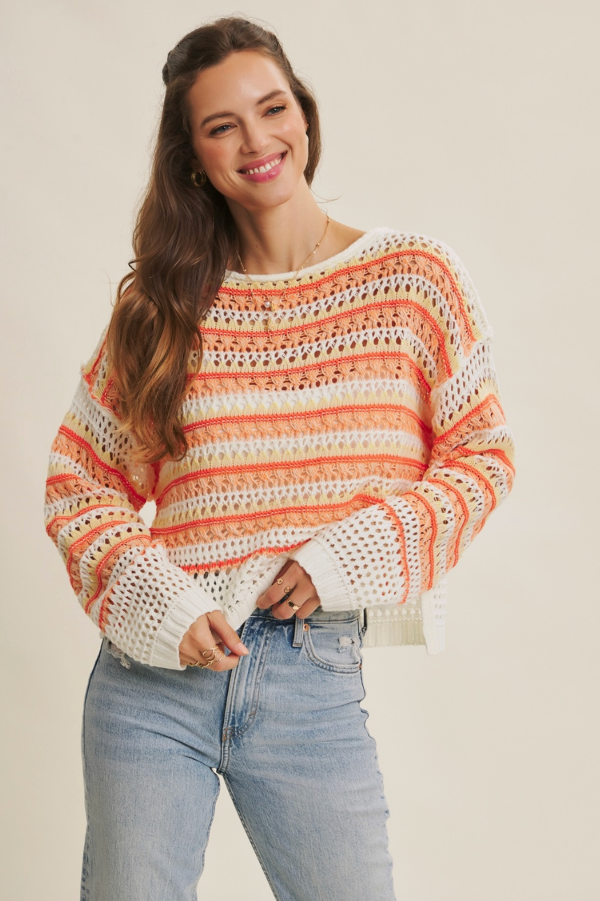 Orange Stripe Crochet Sweater