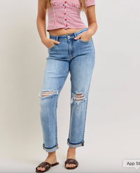 Judy Blue Mid-Rise Distressed Boyfriend Jean - Medium Wash