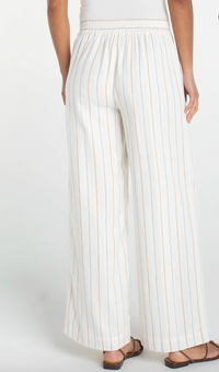 LIVERPOOL Pull-On Wide Leg Woven Pant - Cream Blue Multi Stripe