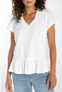 LIVERPOOL Short Sleeve V-Neck Knit Top - White