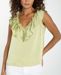 LIVERPOOL Ruffle Front Sleeveless Top - Lima Cream