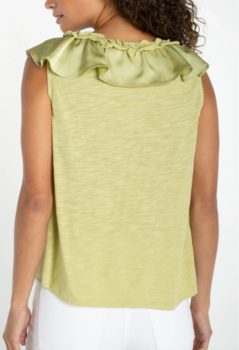 LIVERPOOL Ruffle Front Sleeveless Top - Lima Cream