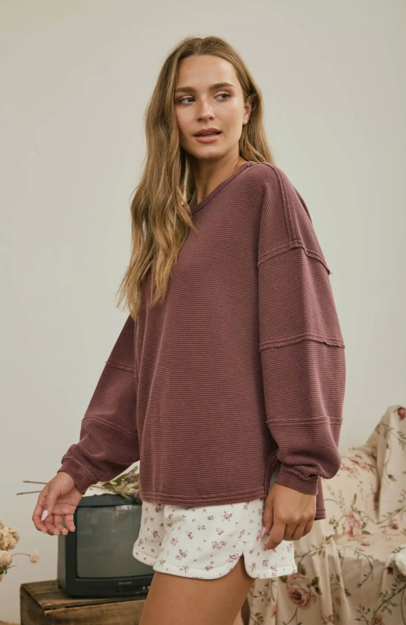 Maroon Exposed Seam Long Sleeve