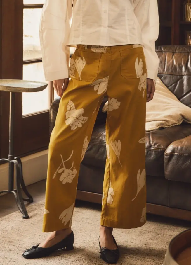 Mustard Floral Crop Pant