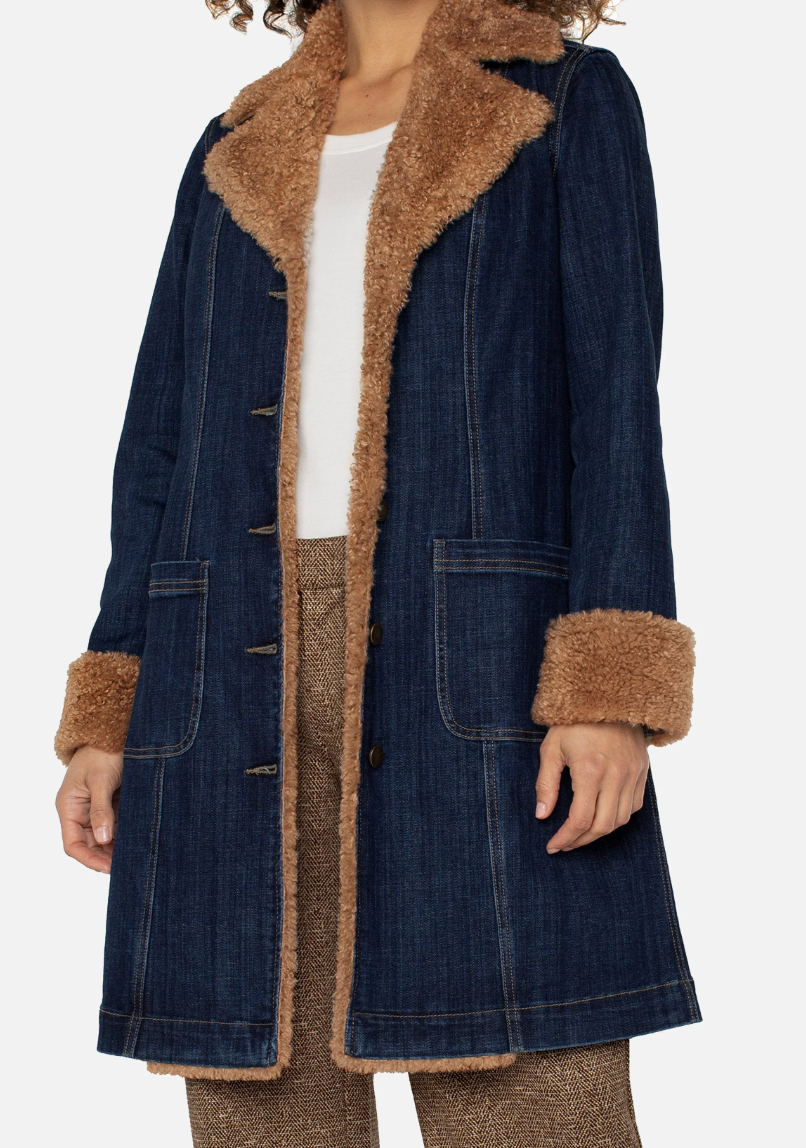 LIVERPOOL Sherpa Trimmed Notch Collar Jacket - Cinder Bloom