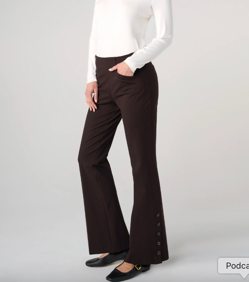 LIVERPOOL Stella Pull-On Kick Flare With Button Hem - Brown Truffle