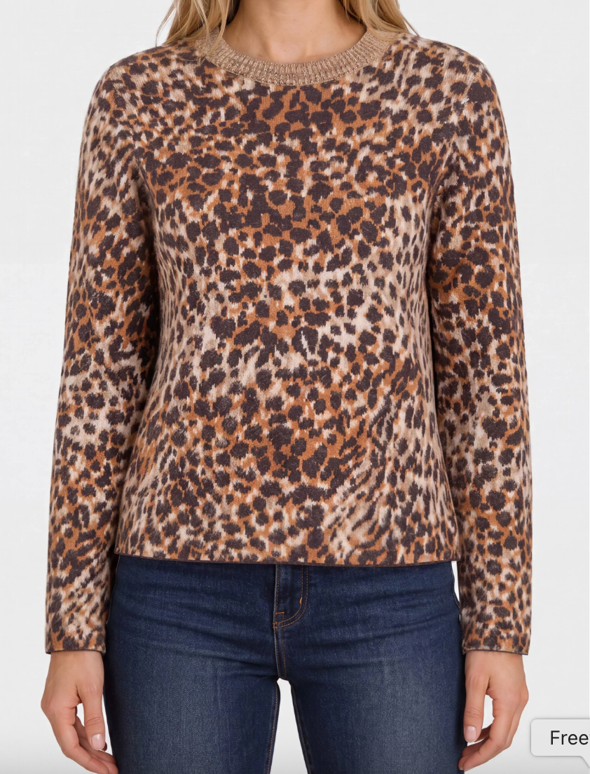LIVERPOOL Long Sleeve Crew Neck Sweater - Java Multi Leopard