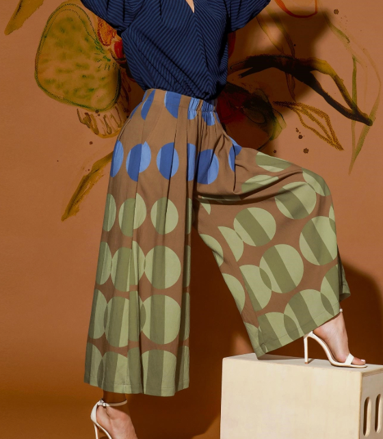 Olive Dot Wide Leg Pants