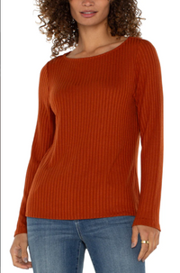 LIVERPOOL Long Sleeve Boat Neck Knit Top - Cedar