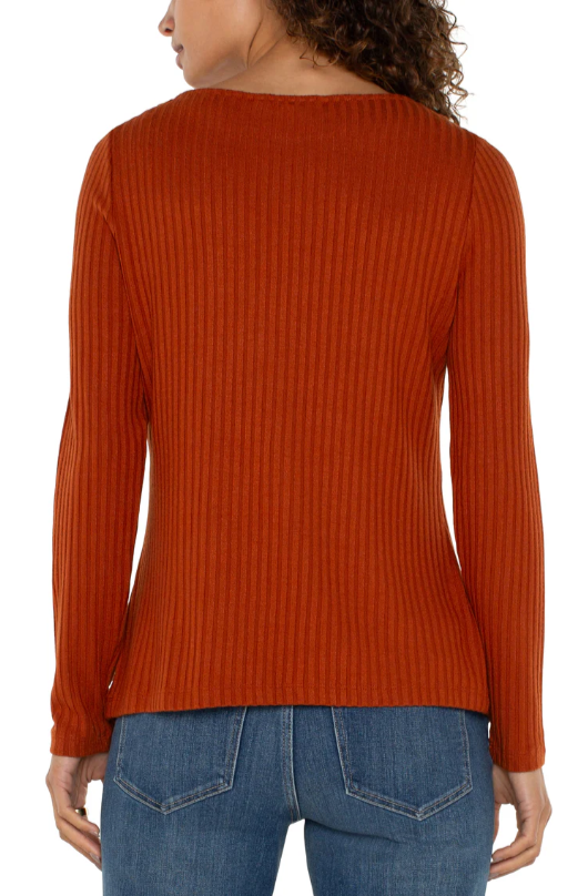 LIVERPOOL Long Sleeve Boat Neck Knit Top - Cedar