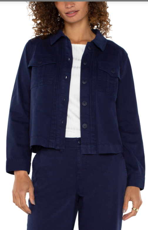 LIVERPOOL Pleat Back Crop Jacket - Lapis Ink