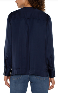 LIVERPOOL Long Sleeve Zip Front Blouse - Dark Navy