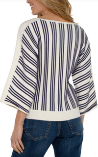 LIVERPOOL 3/4 Sleeve Boat Neck Dolman Sweater - Cream Navy Stripe