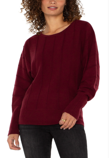 LIVERPOOL Long Sleeve Crew Dolman Sweater - Dark Pinot Noir