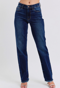 Judy Blue Mid-Rise Straight Leg Fray Jean