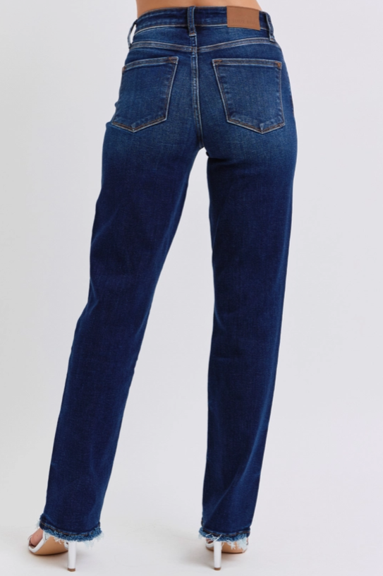 Judy Blue Mid-Rise Straight Leg Fray Jean