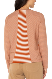 LIVERPOOL Long Sleeve Crew Neck Knit Top With Seaming - Ginger Spice/Cream Stripe
