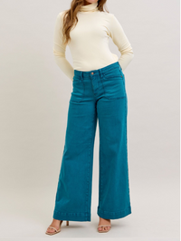 Judy Blue Mid-Rise Utility Wide Leg - Teal