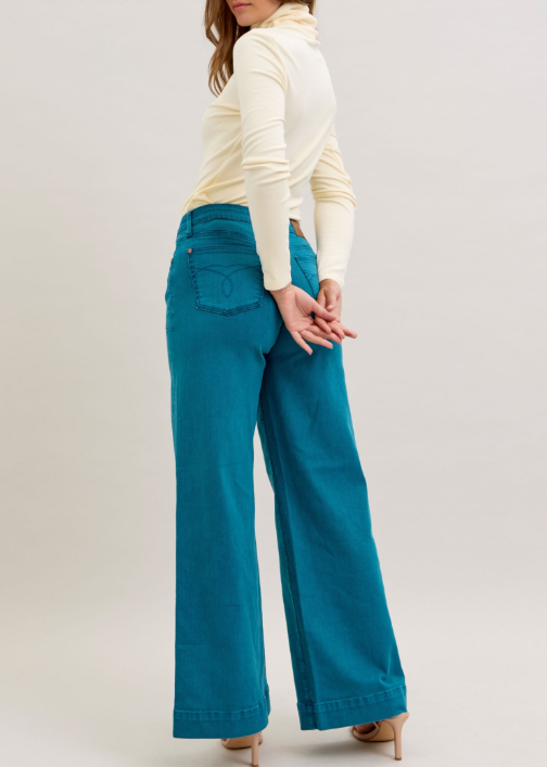 Judy Blue Mid-Rise Utility Wide Leg - Teal