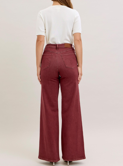 Judy Blue High Rise Retro Wide Leg - Burgundy