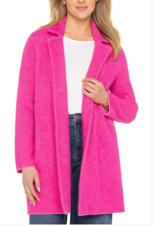 LIVERPOOL Open Front Coatigan Sweater - Deep Raspberry Pink