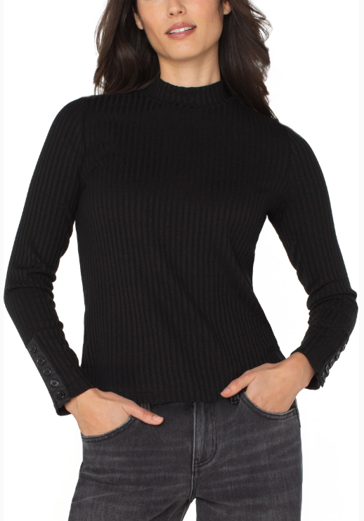 LIVERPOOL Long Sleeve Mock Neck Knit Top - Black