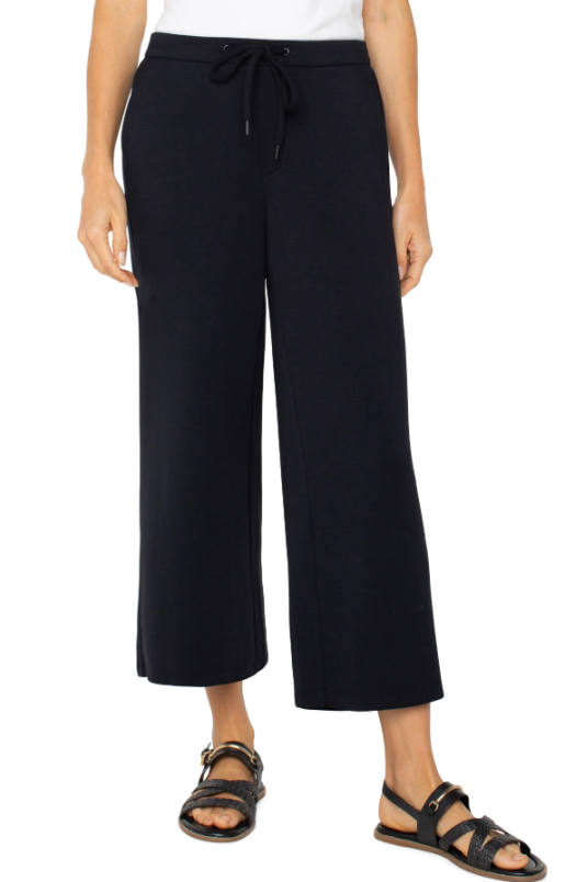 LIVERPOOL Pull-On Wide Leg Crop - Black