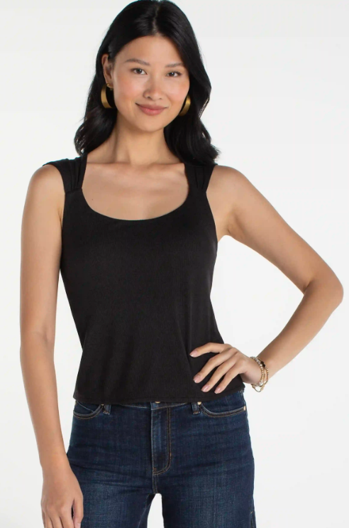 LIVERPOOL Sleeveless Built In Bra Knit Top - Black