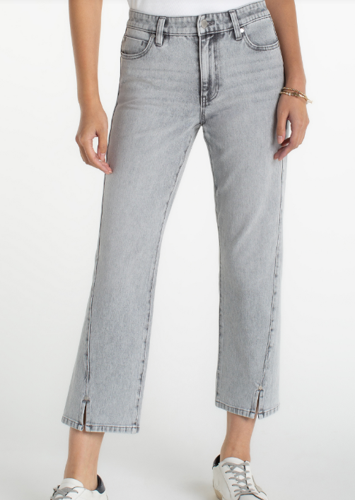 LIVERPOOL Kennedy Straight Jean With Seaming Detail & Slit - Alpine Grey