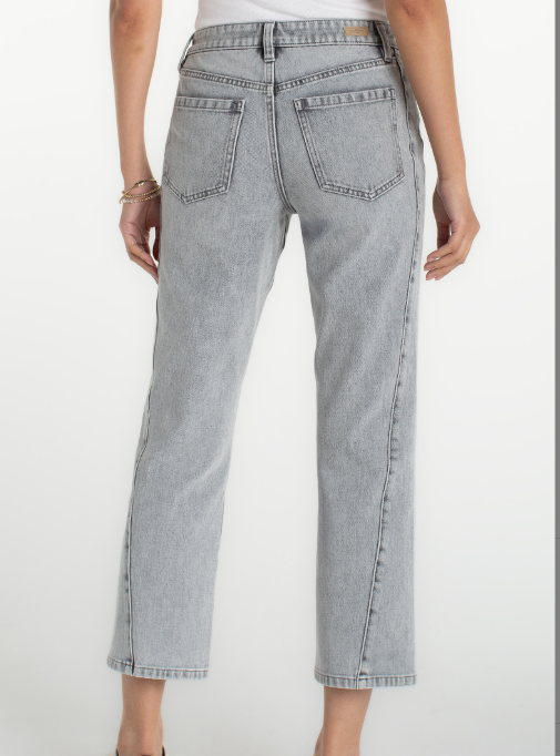 LIVERPOOL Kennedy Straight Jean With Seaming Detail & Slit - Alpine Grey