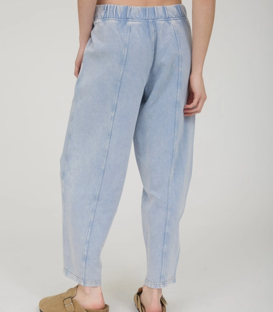 Acid Washed Knit Joggers - Lt Blue