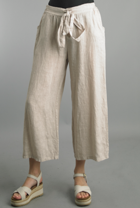 Crop Linen Pants - Beige
