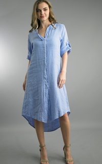 V-Neck Linen Dress - Denim