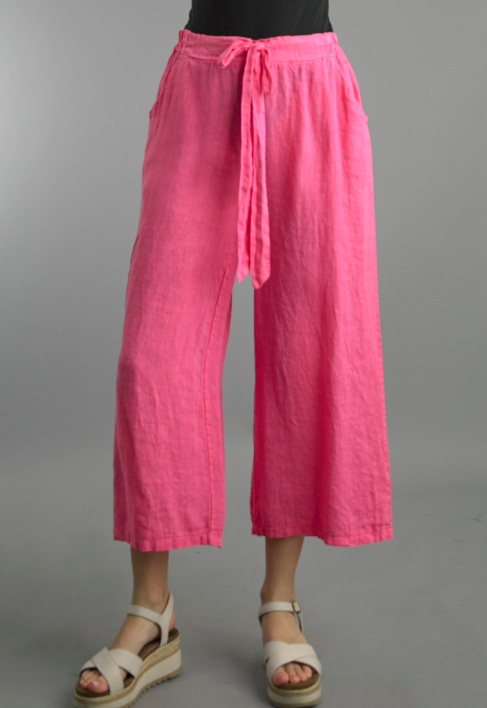 Crop Linen Pants - Fuchsia