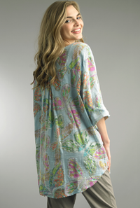 One Button Printed Top - Turquoise