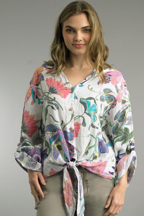 Tie Front Top - White