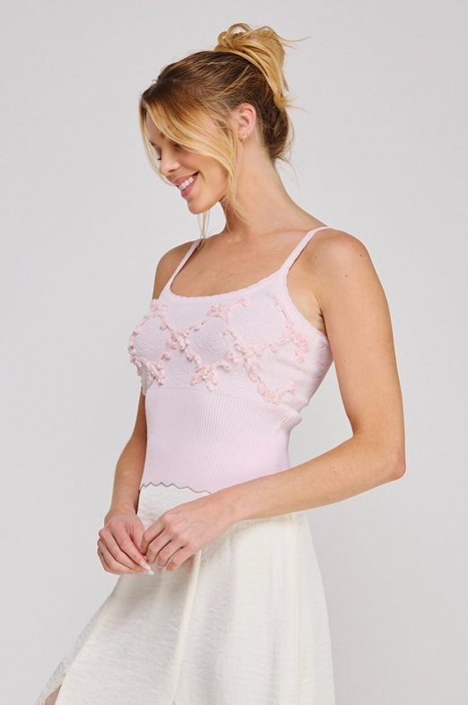 Pink Floral & Pearl Cami