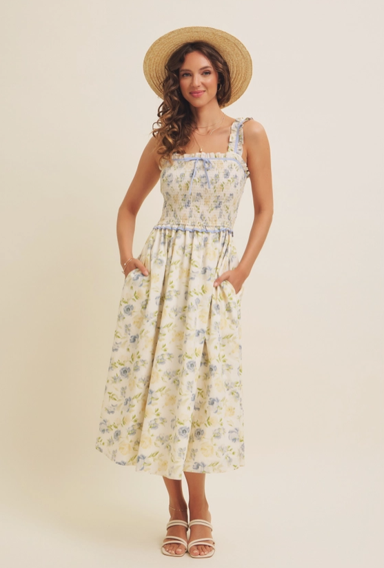 Blue Floral Midi Dress