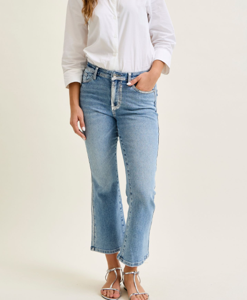 Judy Blue Mid-Rise Kick Flare - Silver Foil