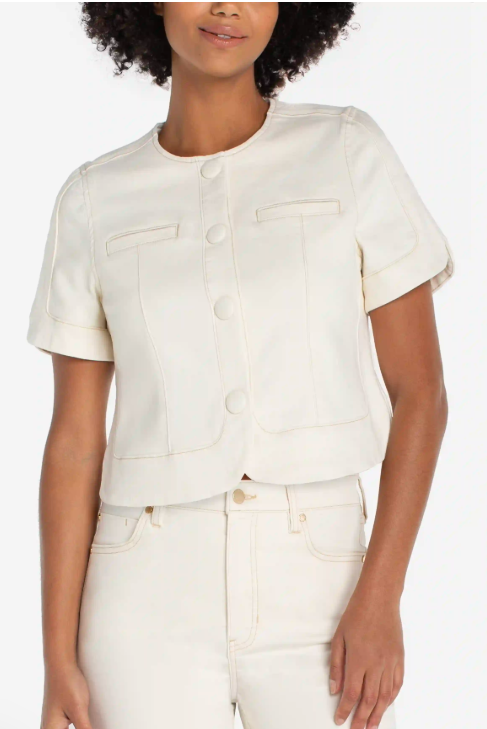 LIVERPOOL Collarless Short Sleeve Cropped Jacket - Desert Dunes