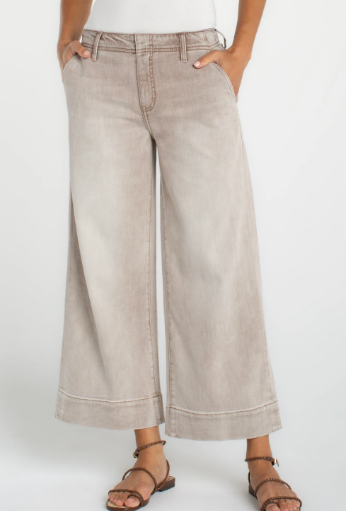 LIVERPOOL Weekender Crop Wide Leg - Antique Khaki