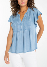 LIVERPOOL Flutter Sleeve Popover Blouse - Malibu Light