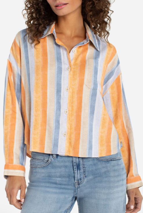 LIVERPOOL Relaxed Button Down Shirt - Multi Stripe Print