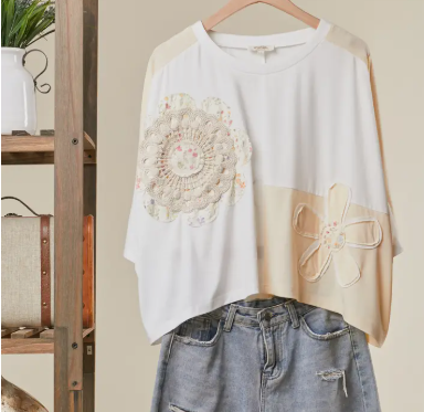 Embroidered Floral Top - Cream