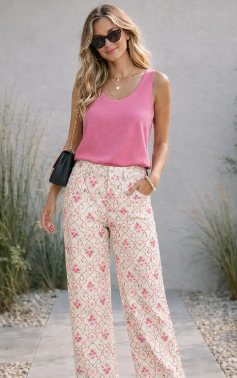 Floral Fray Hem Pant