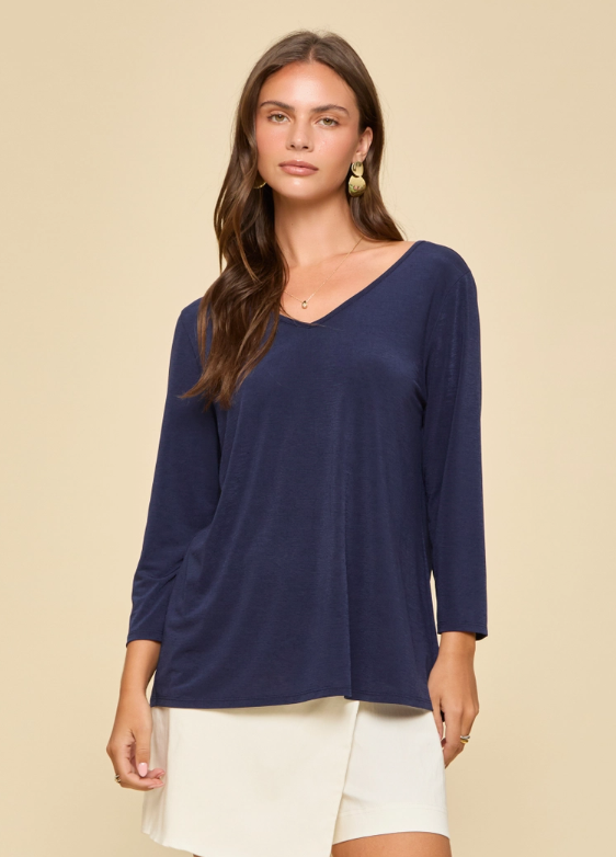 Classic V-Neck Top - Navy