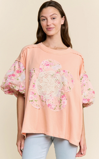 Floral Patchwork Top - Salmon