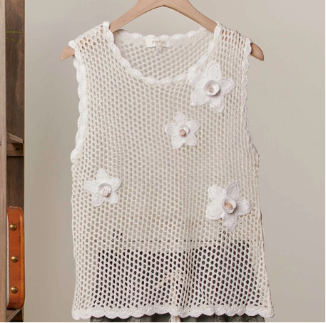 Flower Accent Crochet Top